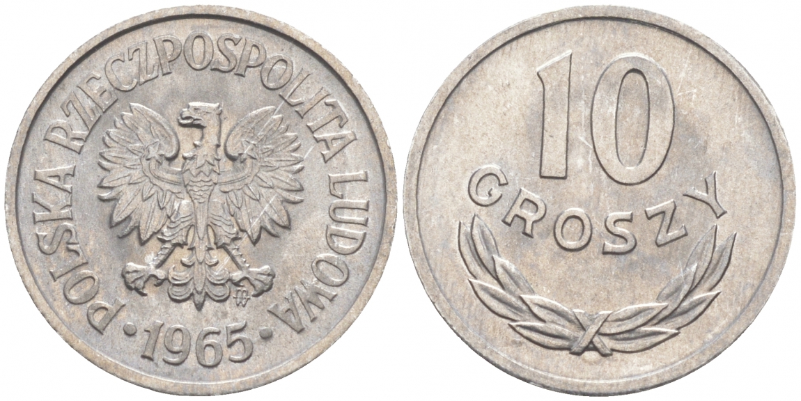 Польша 10 грошей 1965 MW KM АА47 алюминий UNC 99-559