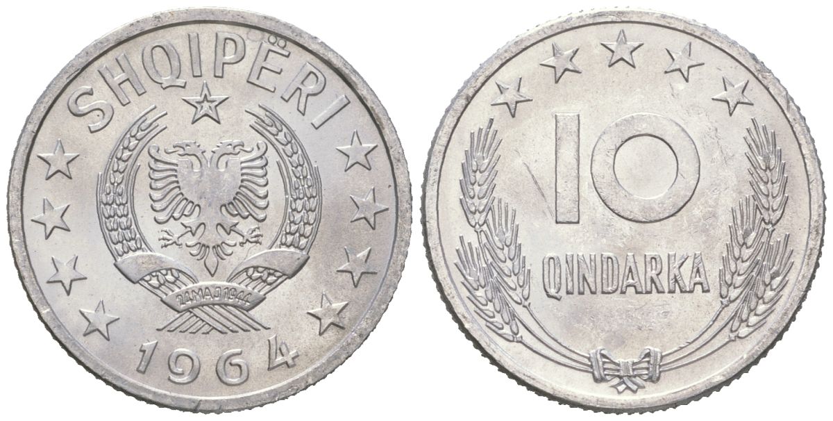 Албания 10 киндарок 1964 KM 40 алюминий UNC 4618-631