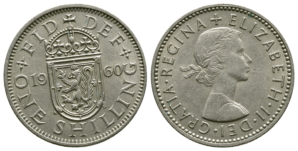 Великобритания 1 шиллинг 1960 Елизавета II (1952-2022), Шотландский герб KM 905, Spink 4148 медно-никель 4384-651