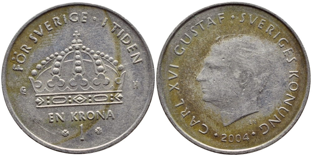 Швеция 1 крона 2004 Карл XVI Густав (1973- ) KM 894 медно-никель 259-936