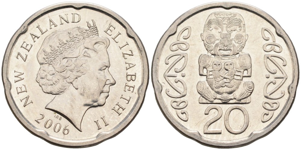 Новая Зеландия 20 центов 2006 Елизавета II (1952-2022), идол Пукаки KM 118а никелированная сталь 4579-1146