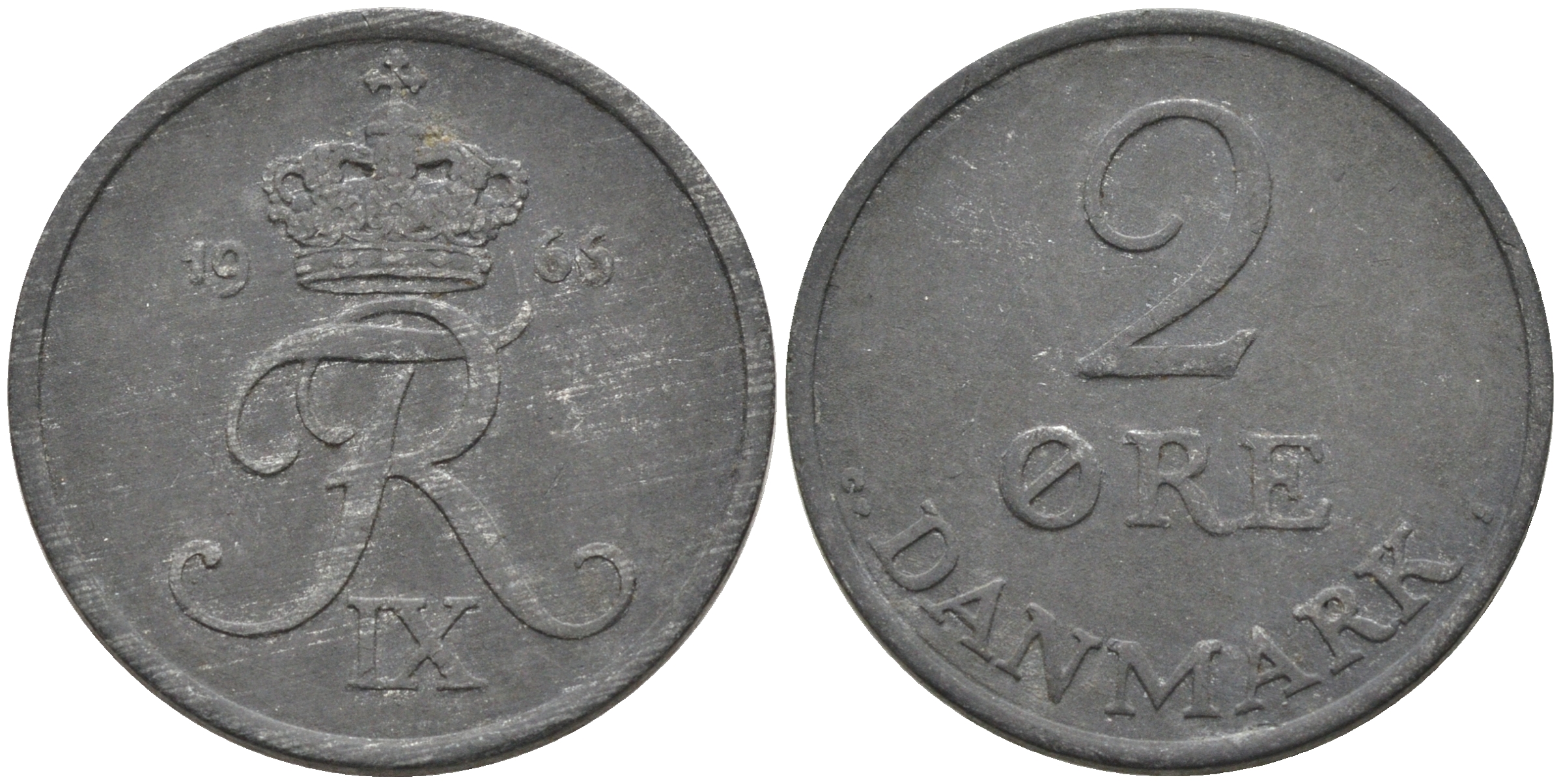 ДАНИЯ 2 ЭРЕ 1966 C; S, ФРЕДЕРИК IX (1947-1972) KM 840.2 цинк 4566-426