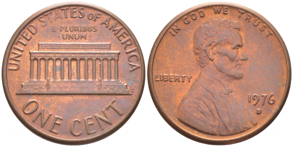 США 1 ЦЕНТ 1976 D, ЛИНКОЛЬН KM 201 медь цинк 105-1056