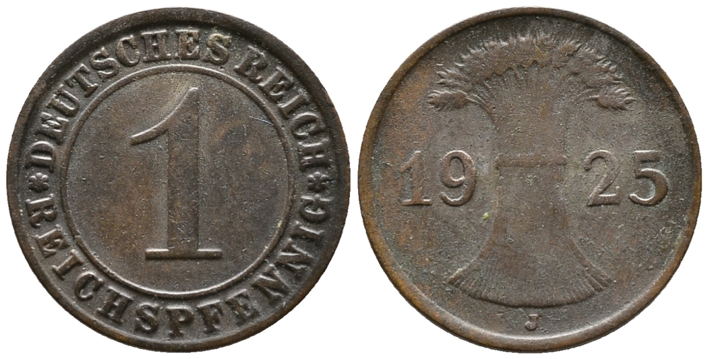 ГЕРМАНИЯ 1 РЕЙХСПФЕННИГ 1925 J KM 37, J. 313 бронза 39-916