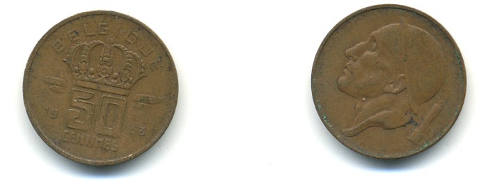 БЕЛЬГИЯ 50 САНТИМОВ 1979 BELGIE, БОДУЭН I (1951-1993) KM 149.1 бронза 80-933