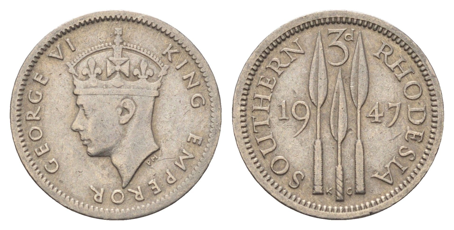 Южная Родезия 3 пенса 1947 Георг VI (1936-1952), год-тип KM 16b медно-никель 4396-1631