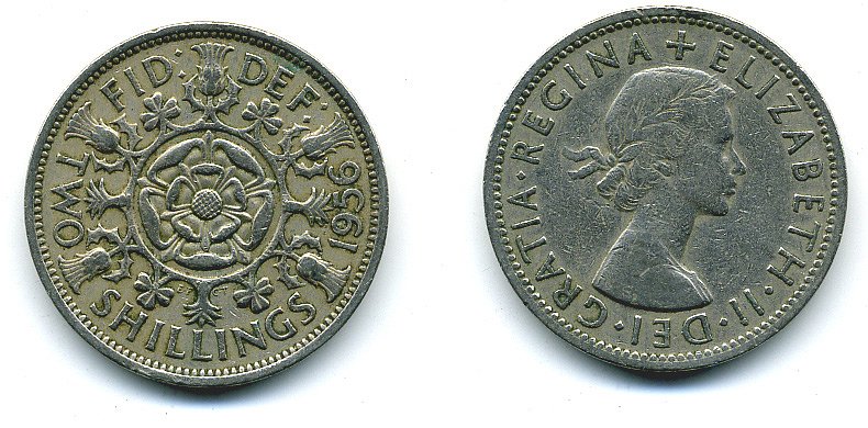 Великобритания 2 шиллинга (флорин) 1956 Елизавета II (1952-2022) KM 906, Spink 4146 медно-никель 4110-1433