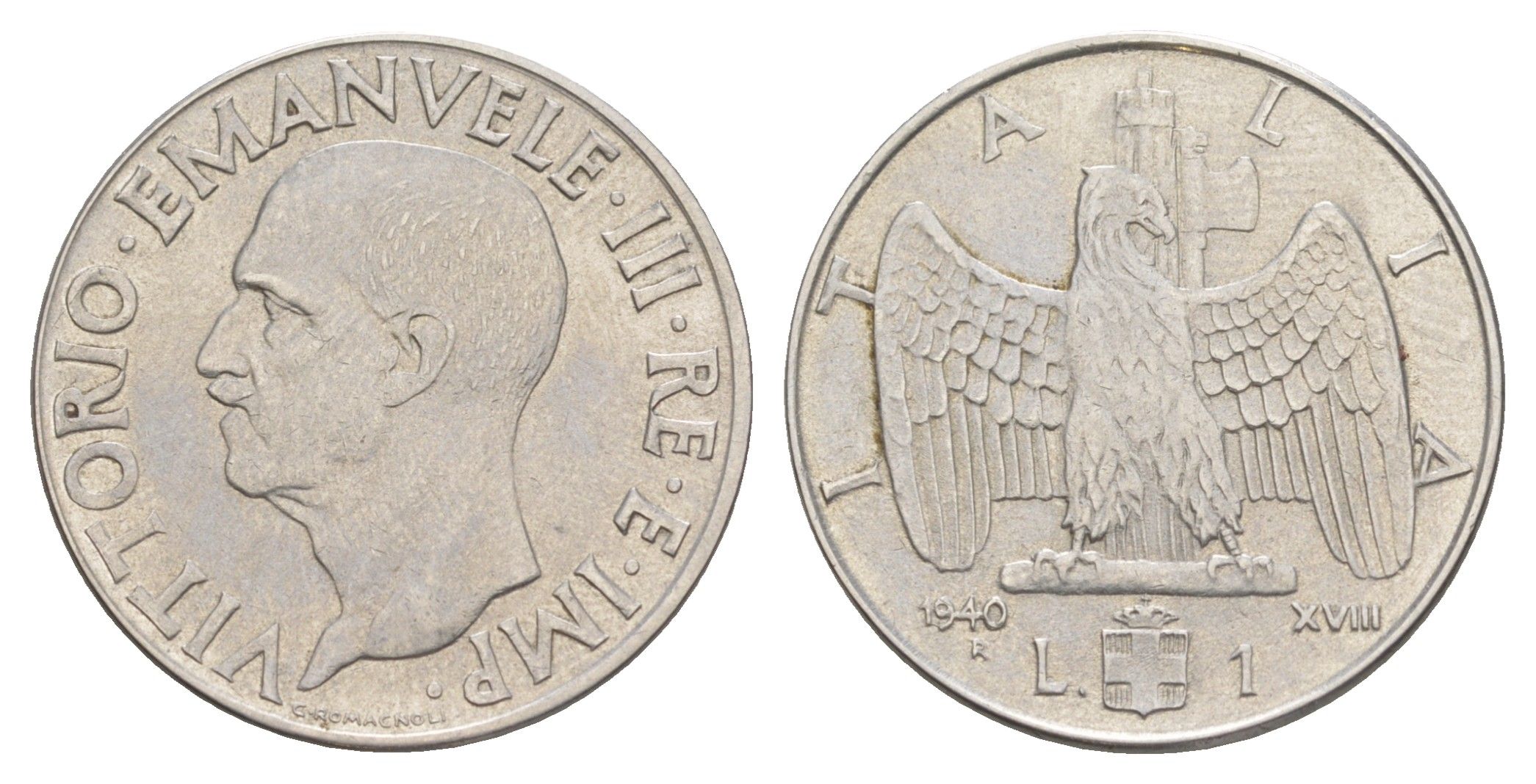 Италия 1 лира 1940 не магнетик KM 77a нержавеющая сталь 4637-452