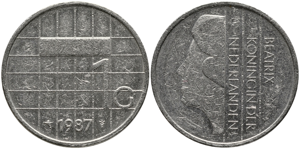 Нидерланды 1 гульден 1987 Беатрикс (1980-2013) KM 205 никель 34-241
