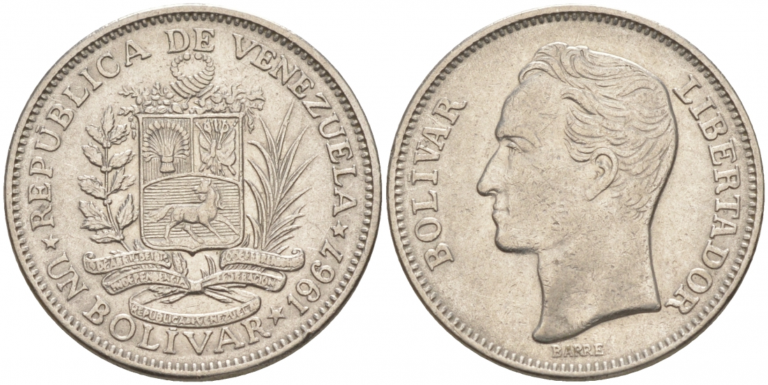 Венесуэла 1 боливар 1967 Симон Боливар KM 42 никель 68-721