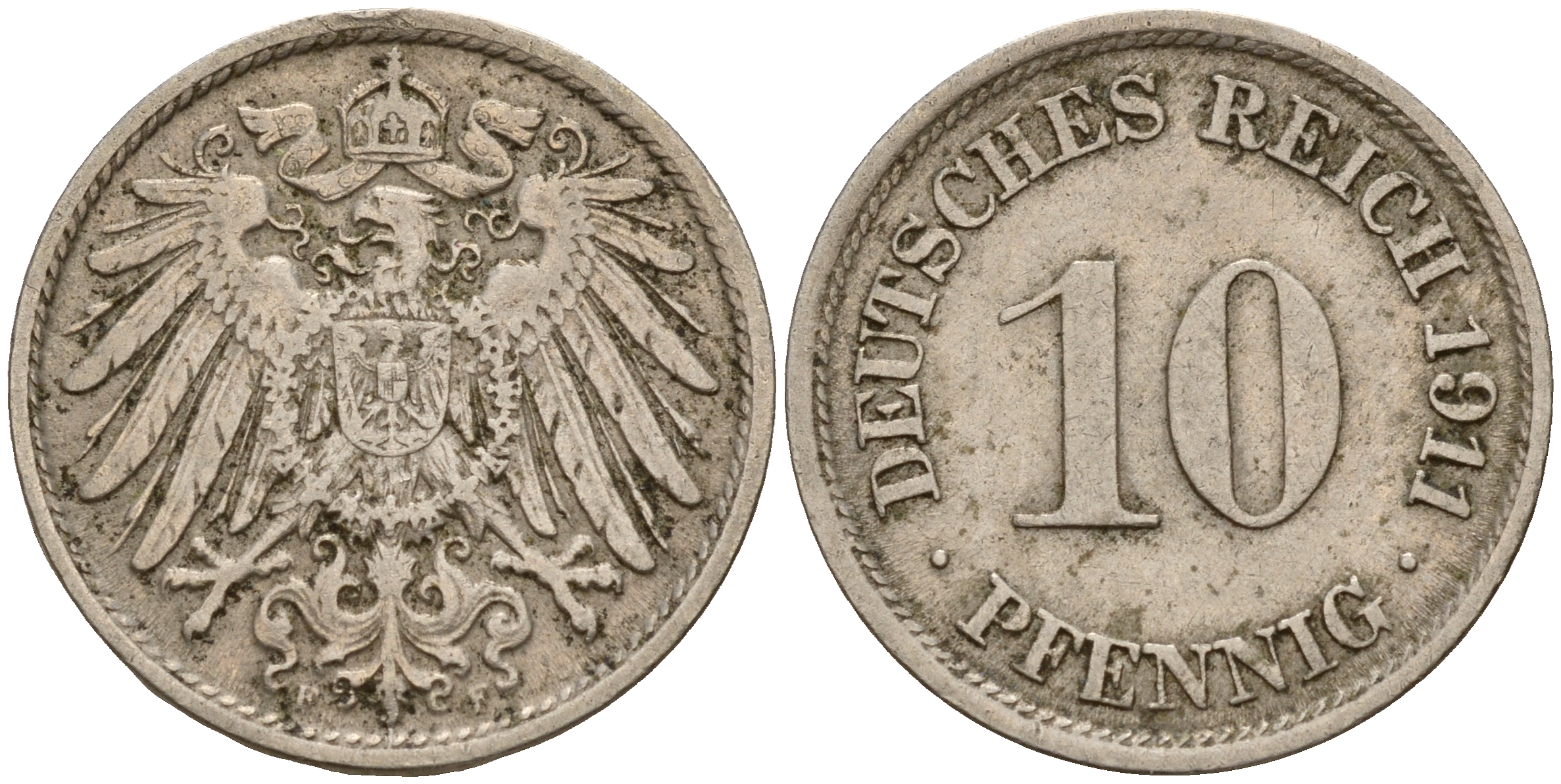 Германия 10 пфеннигов 1911 F J. 13,  KM 12 медно-никель    4603-727