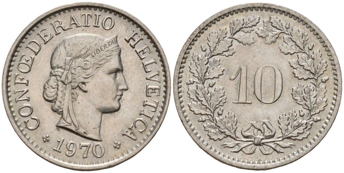 Швейцария 10 раппенов 1970 KM 27 медно-никель 4189-419