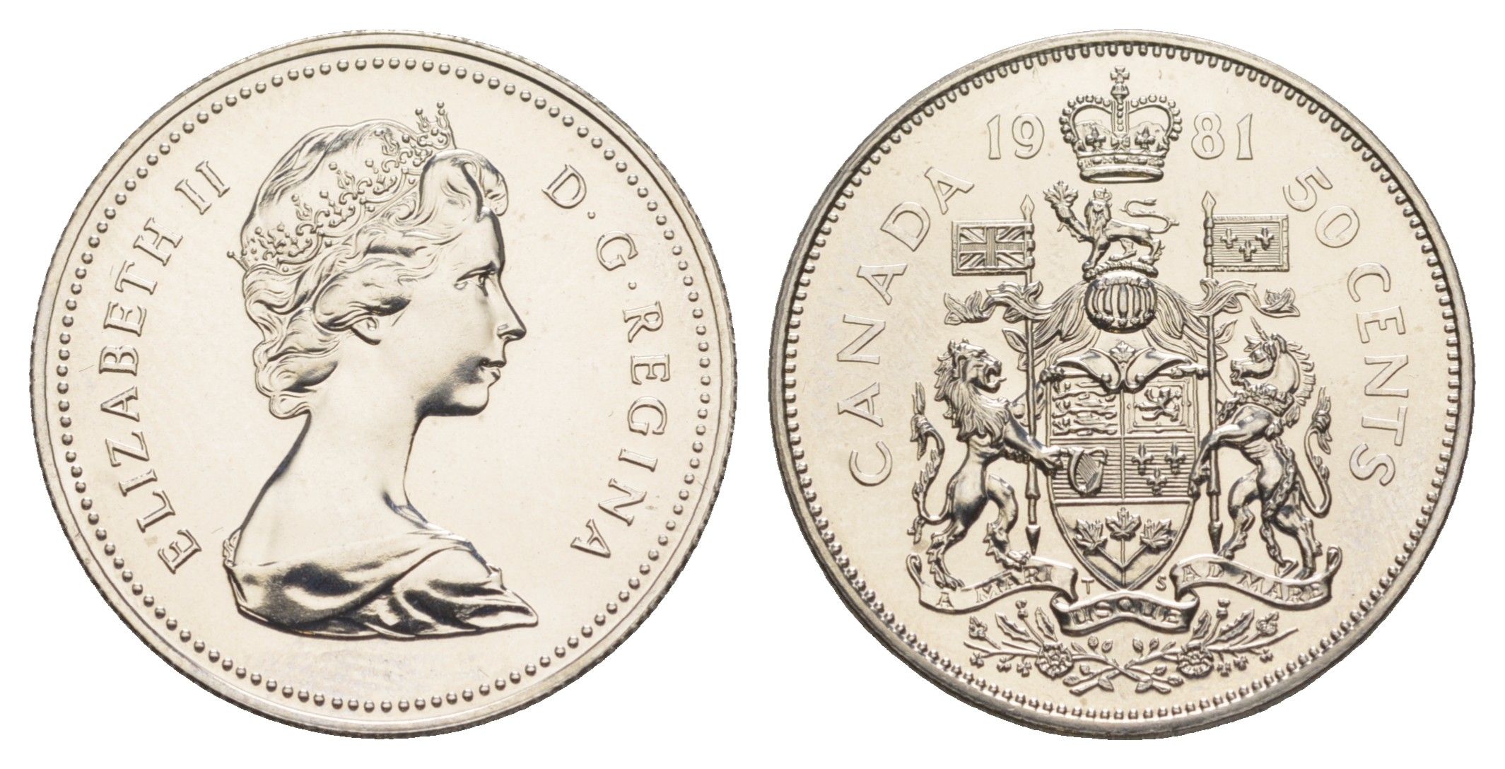 Канада 50 центов 1981 Елизавета II (1952-2022), герб KM 75 никель PROOF-LIKE (BU) 4631-1014