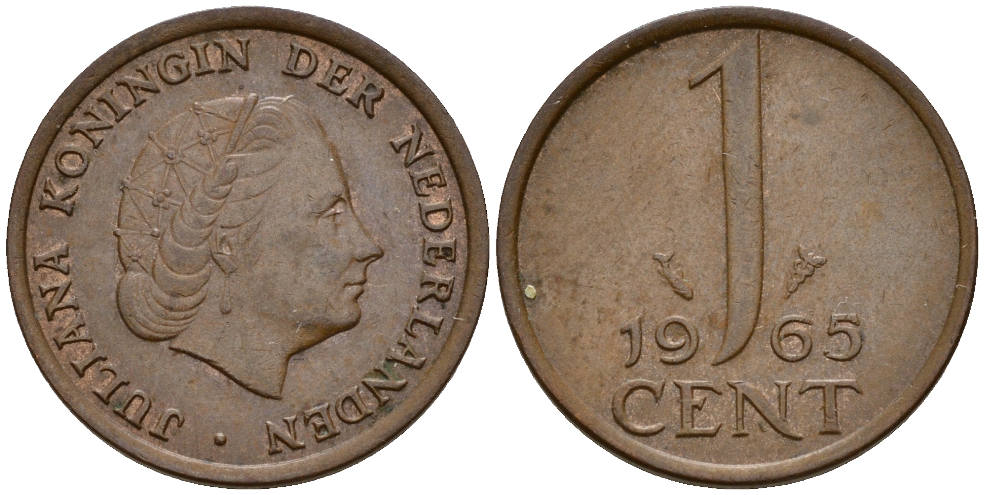 Нидерланды 1 цент 1965 Юлиана (1949-1980) KM 180 бронза    4598-241