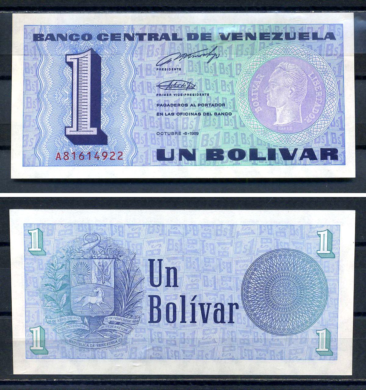 Венесуэла 1 боливар 1989 Pick 68 бумага UNC (ПРЕСС) 8622-20-1-2