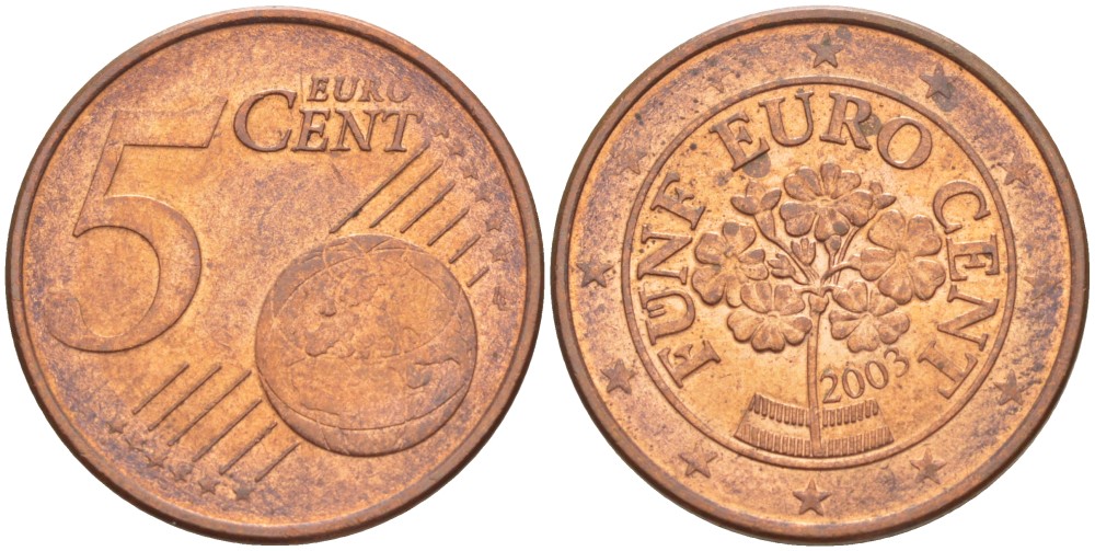 АВСТРИЯ 5 ЕВРОЦЕНТОВ 2003 KM 3084 сталь плакированная медью 4543-145