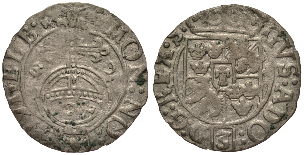 Польша, Эльблонг 1/24 талера (полторак) 1630 (16)30, Густав Адольф, Шведское правление (1626-1636), вес 0,95 гр., городской выпуск KM 11 серебро 1516-1233