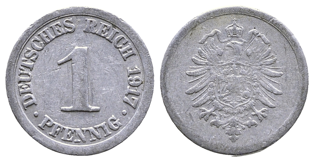 Германия 1 пфенниг 1917 A KM 24, J. 300, Weege 2 алюминий 4380-132