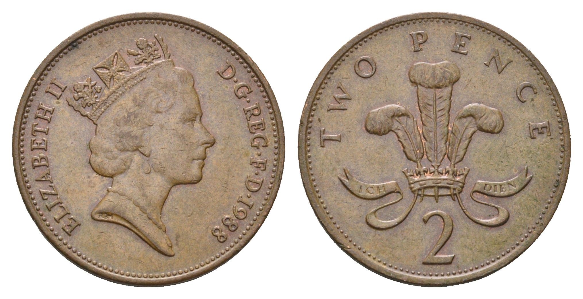Великобритания 2 пенса 1988 Елизавета II (1952-2022) KM 936, Spink 4376 (C3) бронза 4637-1232