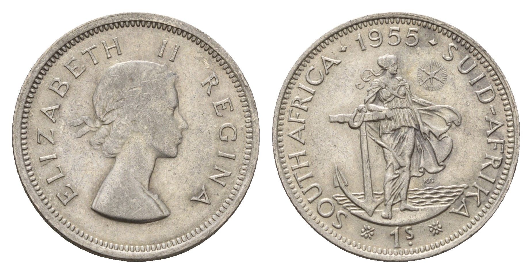 ЮАР 1 шиллинг 1955 Елизавета II (1952-2022) KM 49 серебро 4681-1237