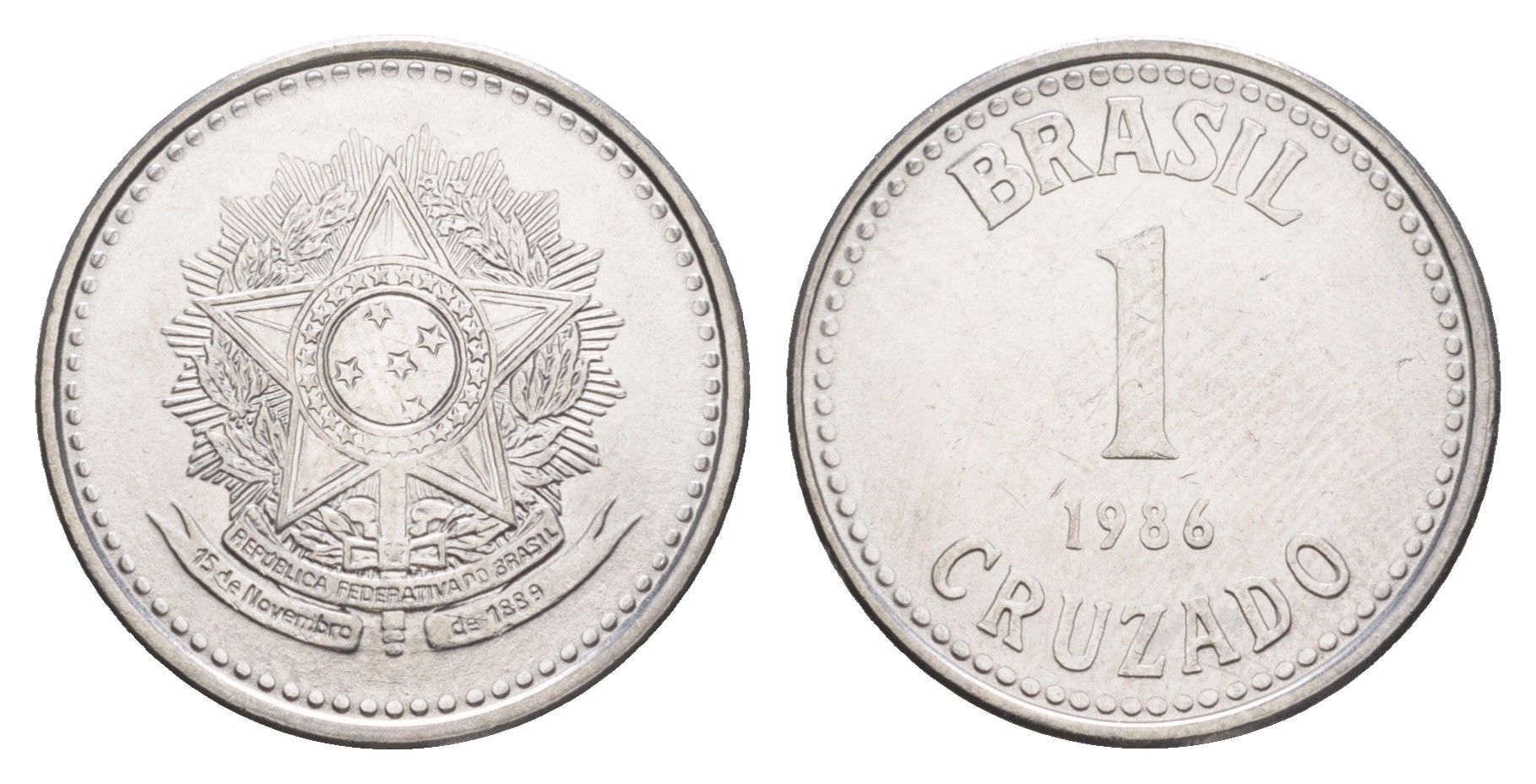 Бразилия 1 крузадо 1986 KM 605 нержавеющая сталь UNC 4642-1236