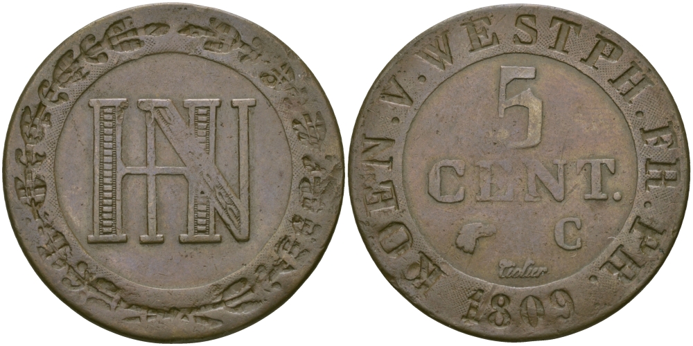 Вестфалия 5 сантимов 1809 С KM 24 медь 97-822