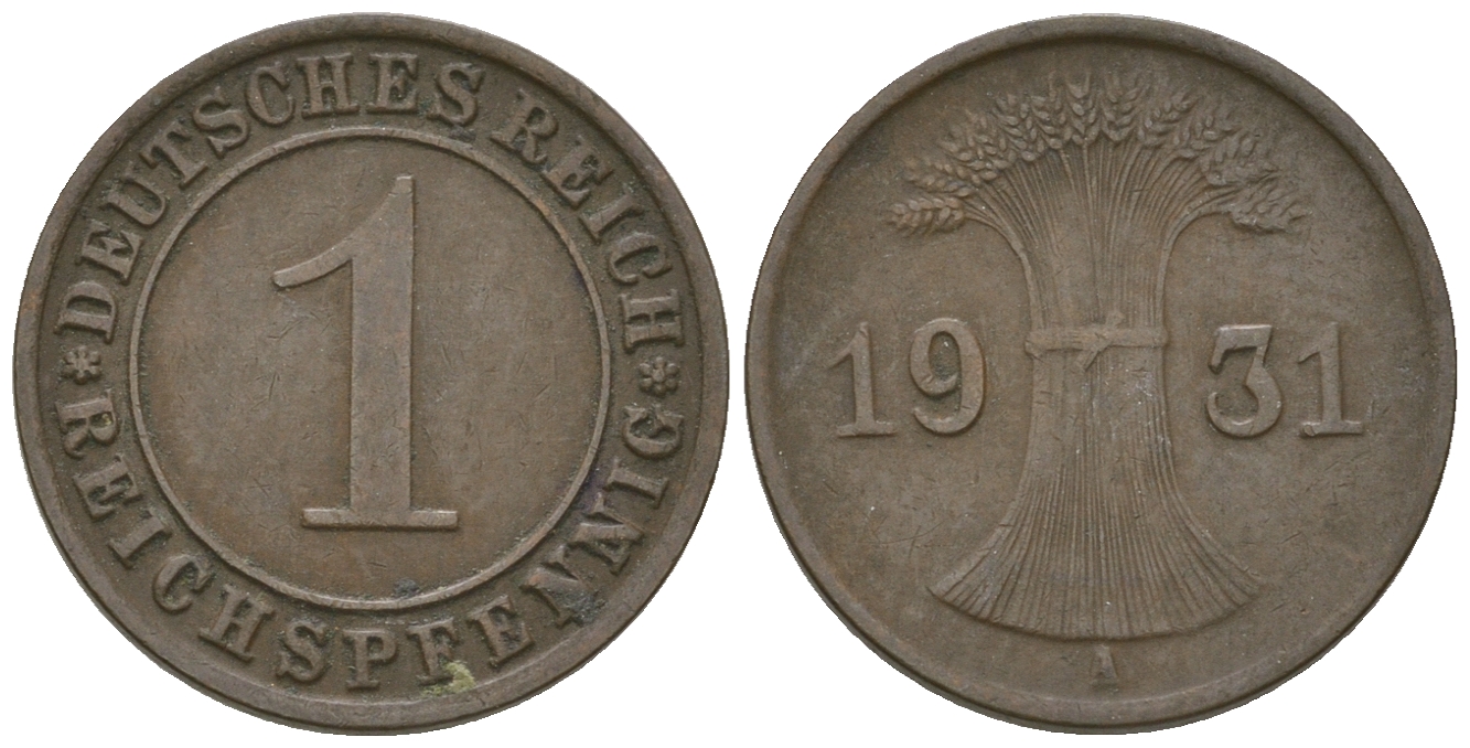 Германия 1 рейхспфенниг 1931 A KM 37, J. 313 бронза 4576-621