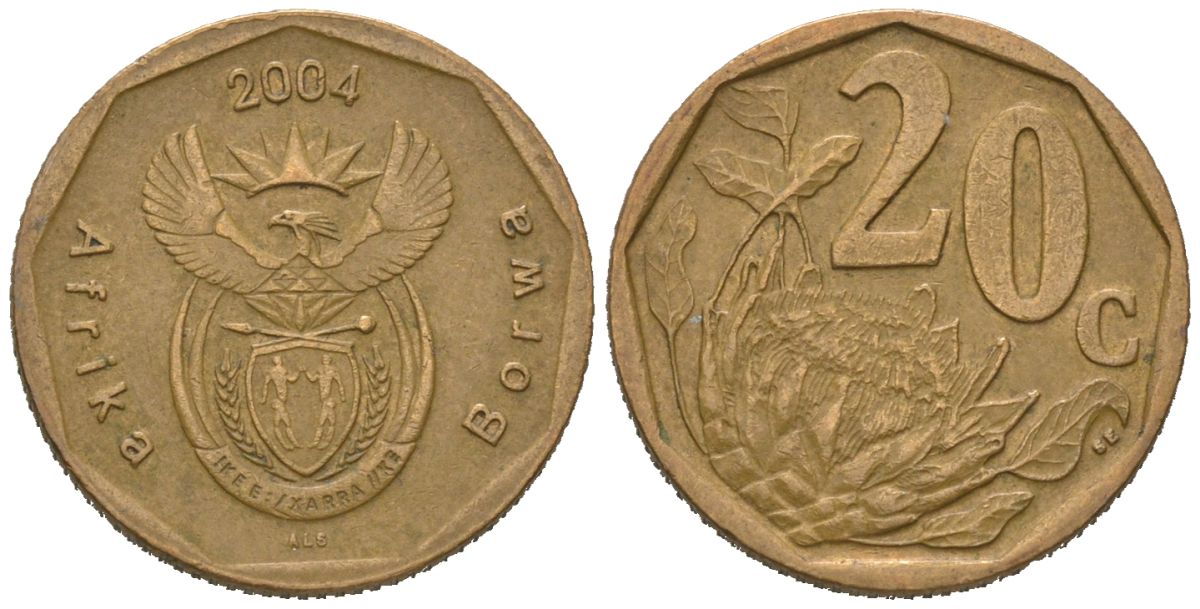 ЮАР 20 центов 2004 KM 328 сталь плакированная бронзой 4621-558
