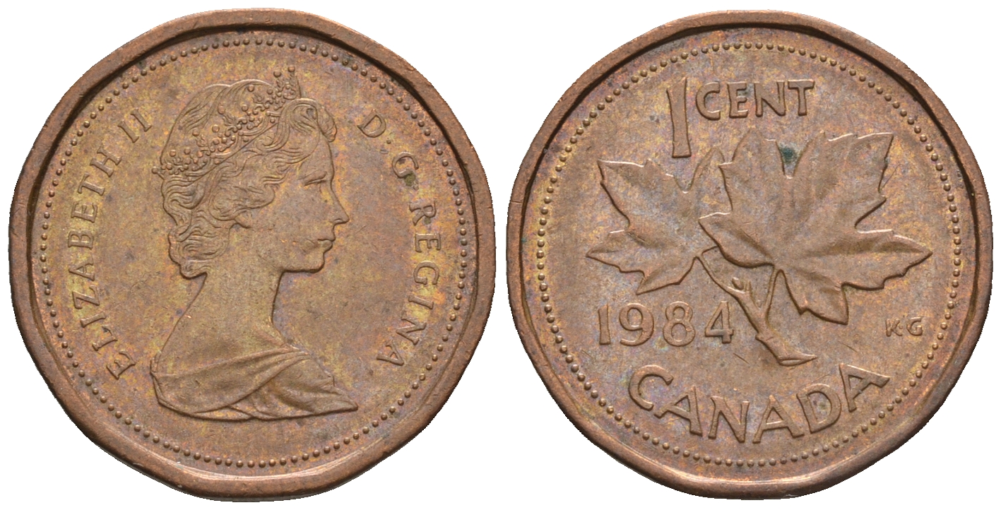 Канада 1 цент 1984 Елизавета II (1952-2022), кленовый лист KM 132 бронза 4609-213