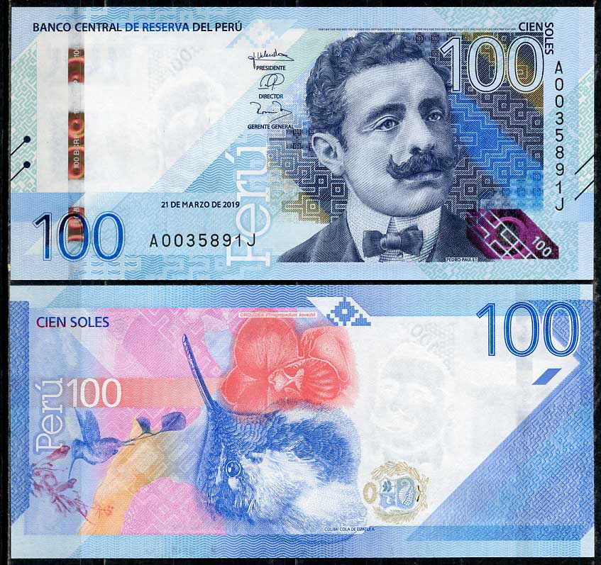 Перу 100 солей 2019 Педро Паулет, колибри Pick 199  бумага  UNC (пресс) 451-607-3