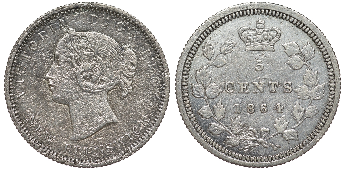 Канада, Нью-Брансуик 5 центов 1864 Виктория (1837-1901) KM 7 серебро    00-808-07
