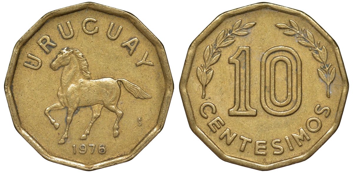 Уругвай 10 сентесимо 1976 KM 66 алюминиевая бронза 4164-731