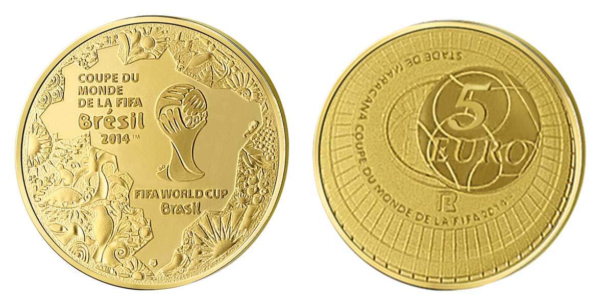 Франция 5 евро 2014 Чемпионат мира по футболу в Бразилии KM NEW золото  PROOF  2-4-2-06