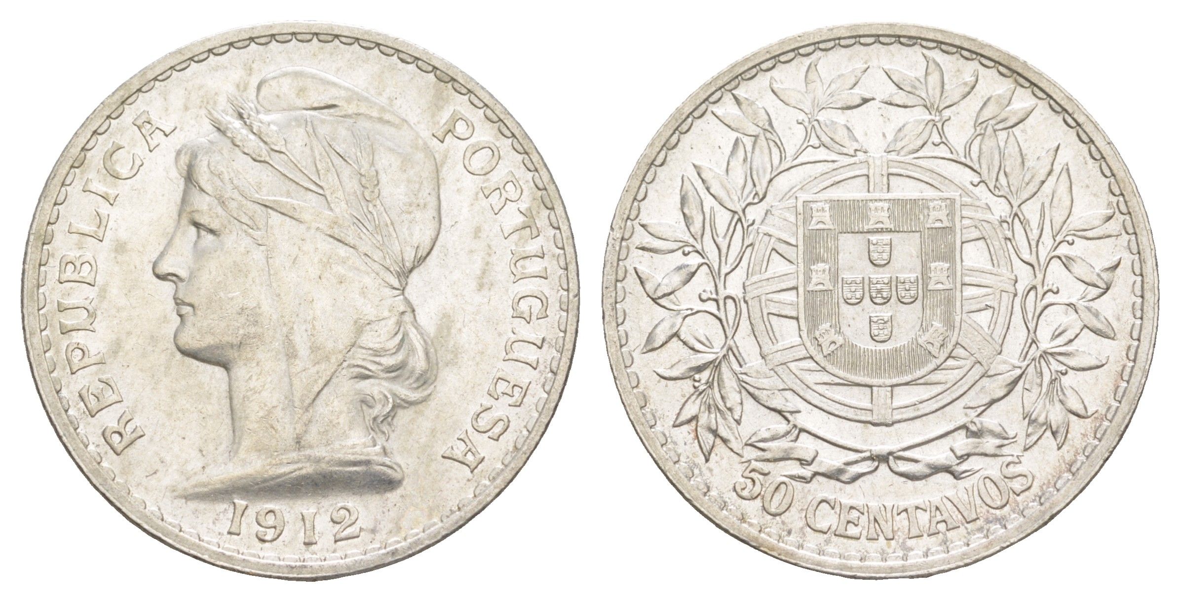 Португалия 50 сентаво 1912 KM 561 серебро 4127-833