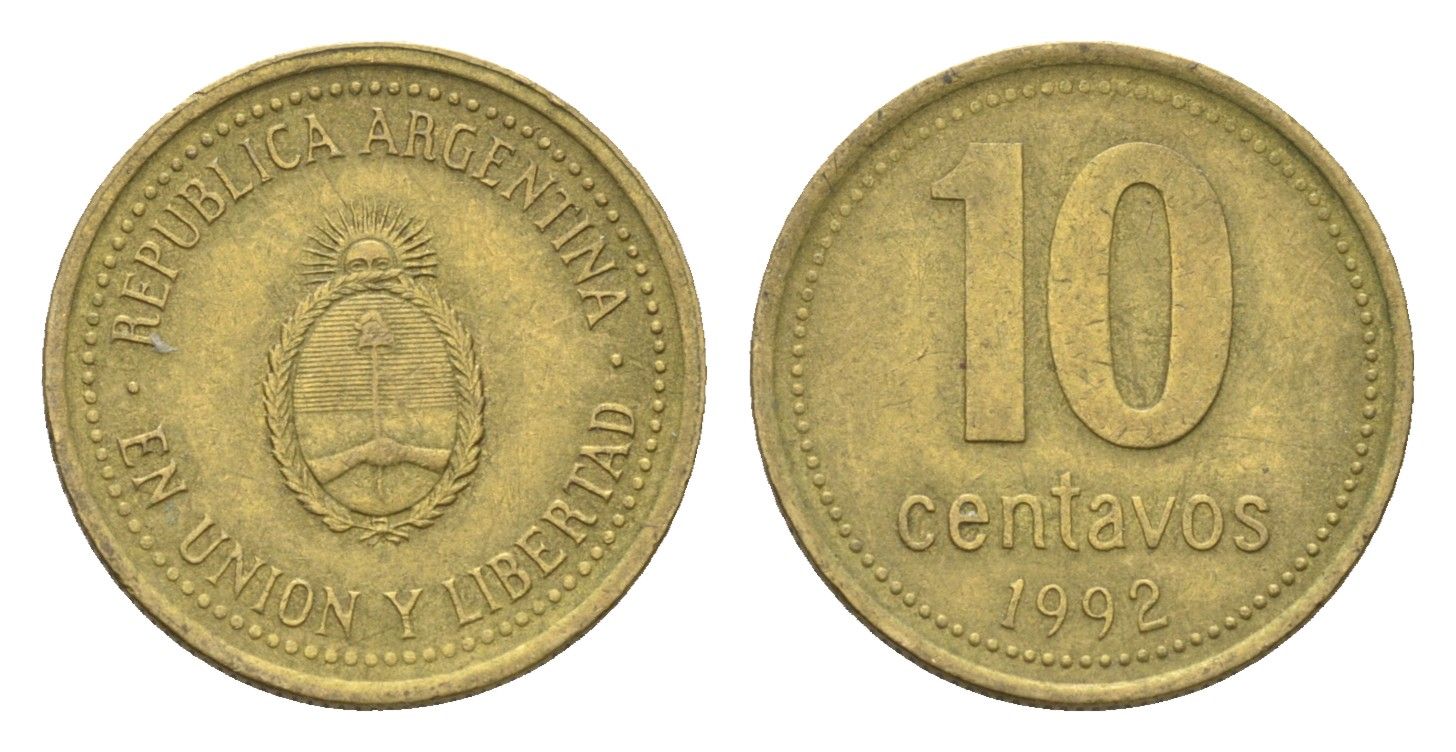 Аргентина 10 сентаво 1992 KM 107 алюминиевая бронза 4664-724