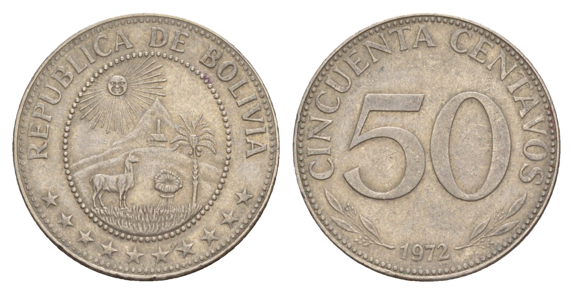 Боливия 50 сентаво 1972 KM 190 сталь плакированная никелем 4628-356