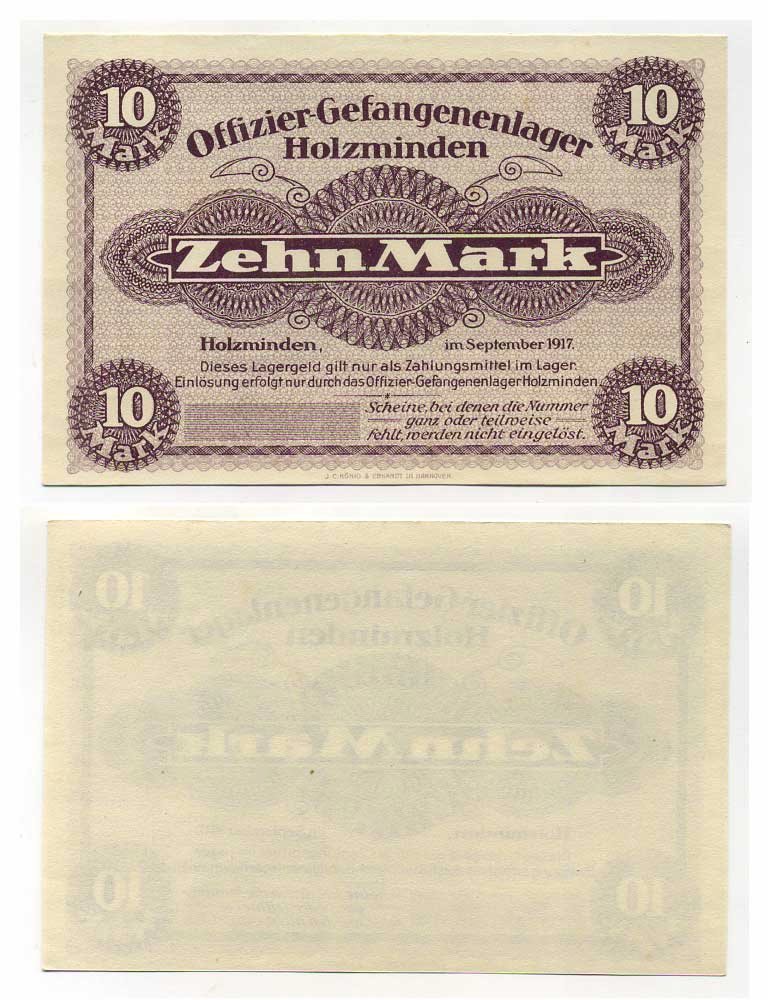 Германия 10 марок 1917 Хольцминден (Брауншвейг), лагерь военнопленных офицеров C-3137, Tieste 385.07 бумага UNC (пресс) 504-68-1-1