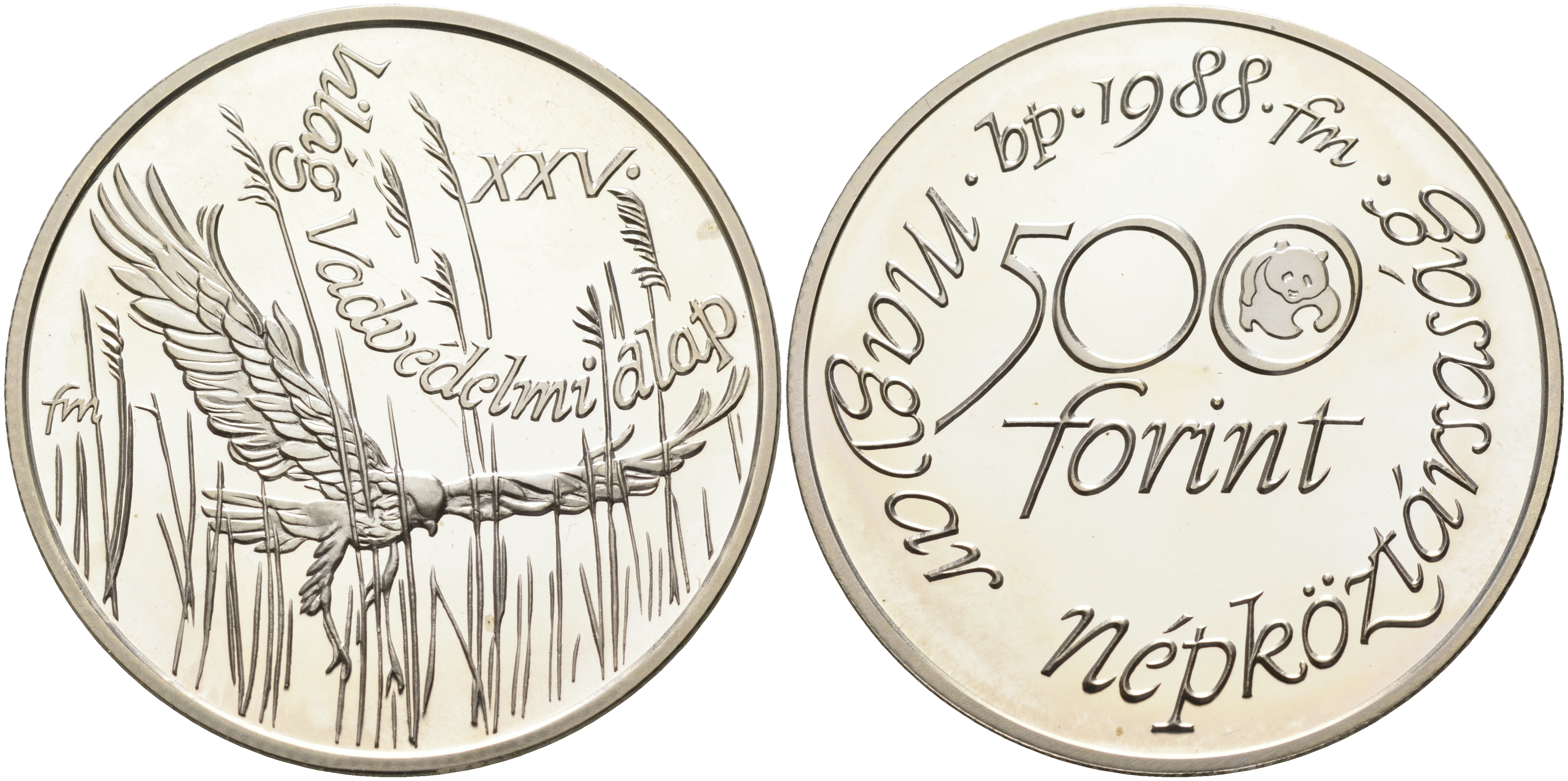 Венгрия 500 форинтов 1988 фонд защиты дикой природы, лунь (ястреб) KM 661 серебро PROOF 11-281-12