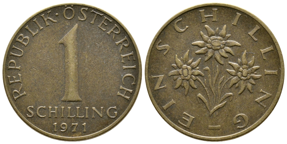 Австрия 1 шиллинг 1971 KM 2886 алюминиевая бронза 4606-926