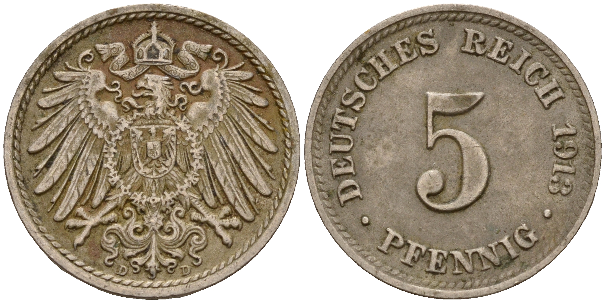 Германия 5 пфеннигов 1913 D J.12, KM 11 медно-никель    4598-1147