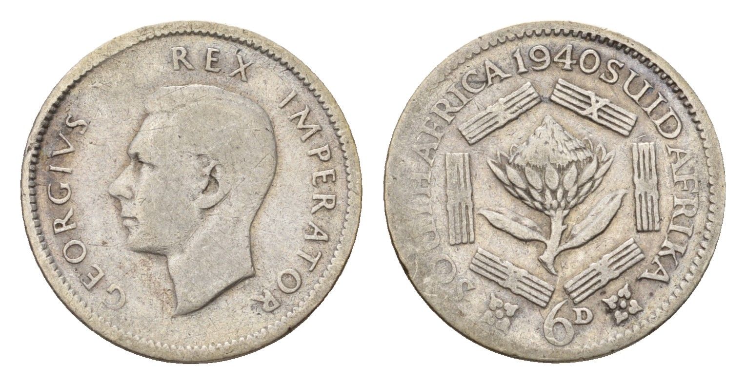 ЮАР 6 пенсов 1940 Георг VI (1936-1952) KM 27 серебро 4564-215