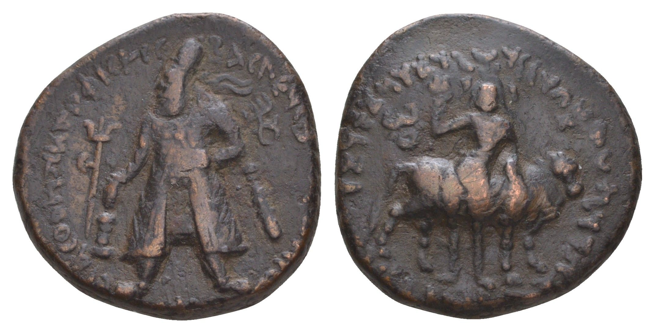 Кушанское Царство тетрадрахма 107-127 Вима Кадфиз, царь у алтаря / бог Шива и священный бык Нанди Pieper 1743, Gobl 762, Whitenhead 36 бронза 1515-1811