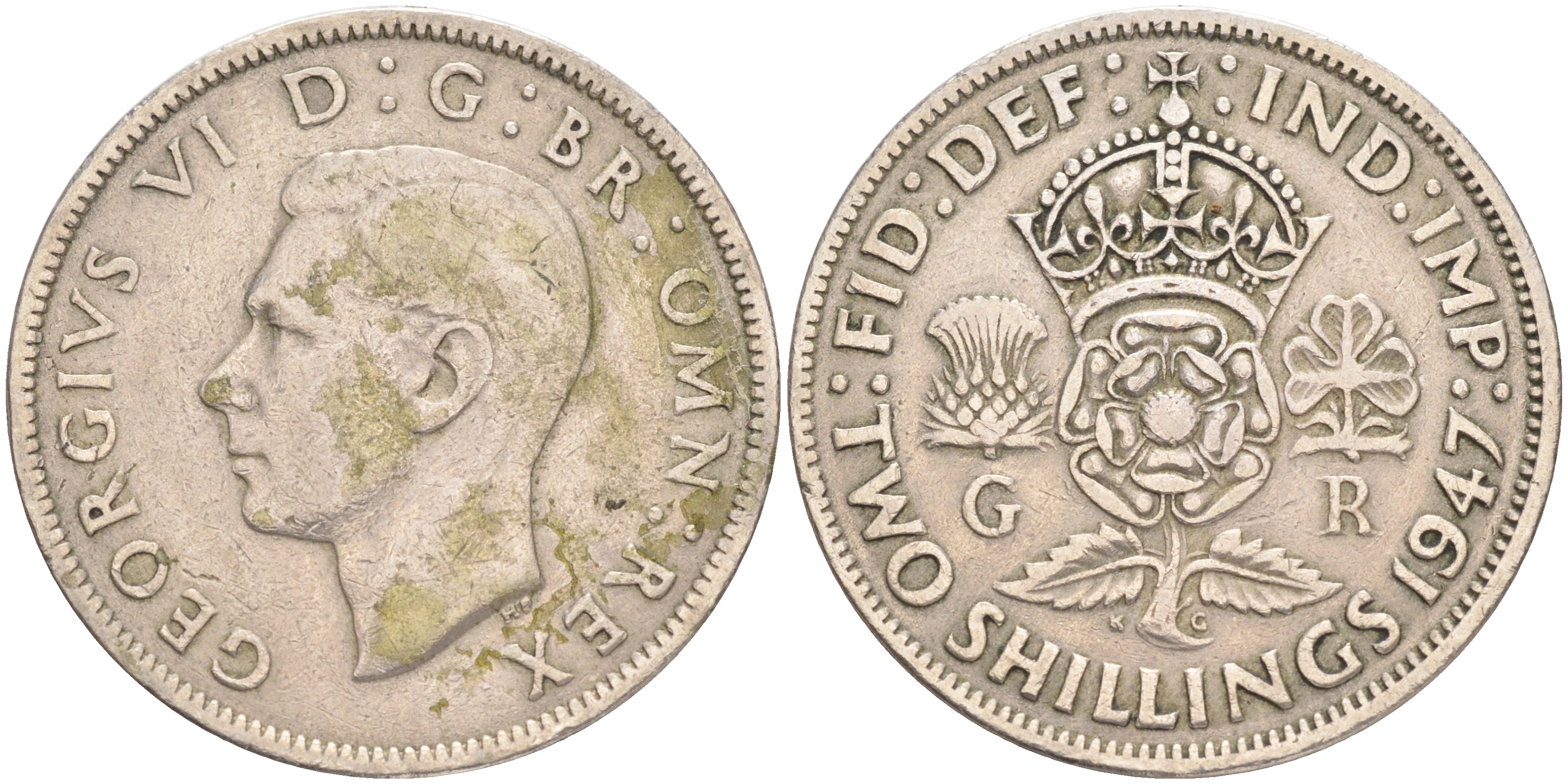 Великобритания 2 шиллинга (флорин) 1947 Георг VI (1936-1952) KM 865, Spink 4102 медно-никель 189-536