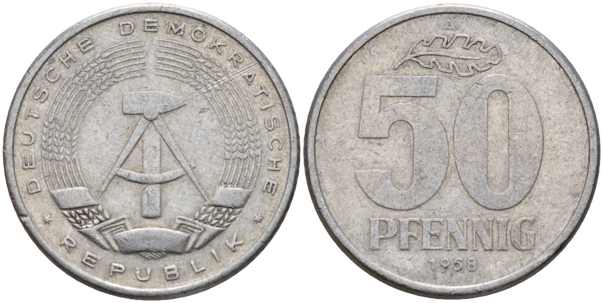ГДР 50 пфеннигов 1958 A KM 12.1 алюминий 4187-752