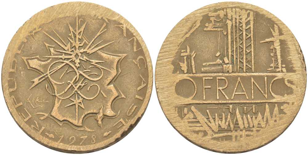 Франция 10 франков 1978 тип Матье KM 940, Le Franc 365.11-12 никель латунь 111-1014