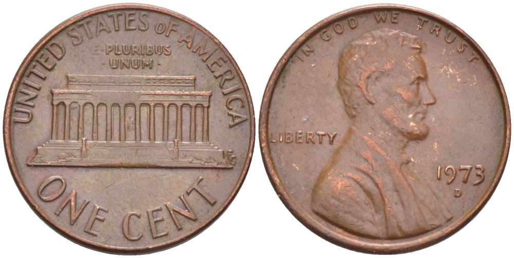 США 1 ЦЕНТ 1973 D, ЛИНКОЛЬН KM 201 медь цинк 105-628