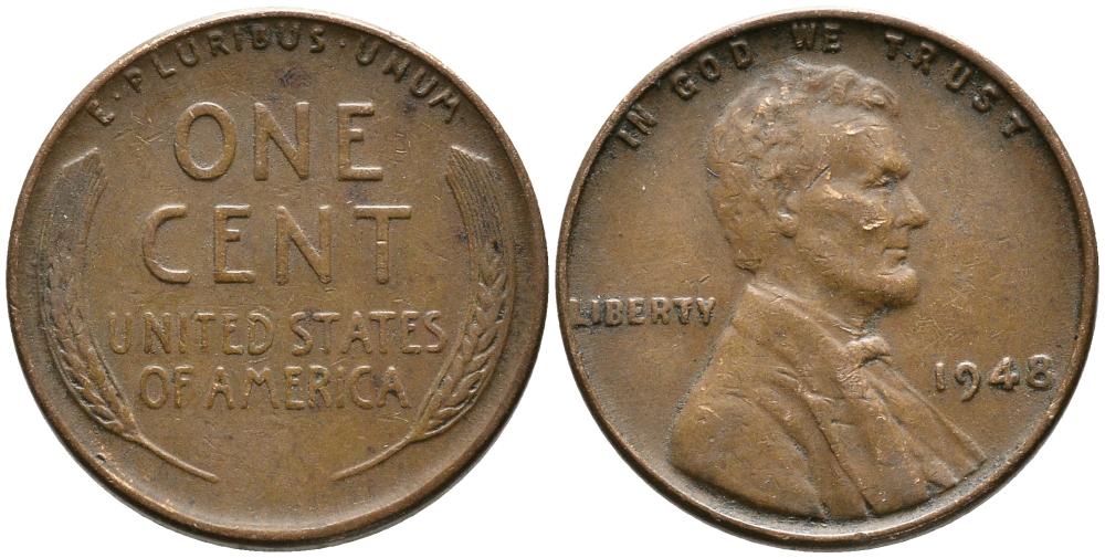 США 1 ЦЕНТ 1948 ЛИНКОЛЬН KM А132 медь цинк 4549-753