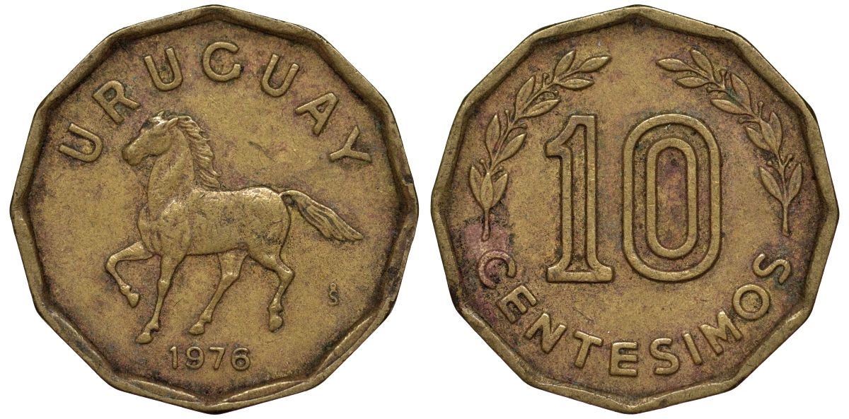 Уругвай 10 сентесимо 1976 KM 66 алюминиевая бронза 4164-715