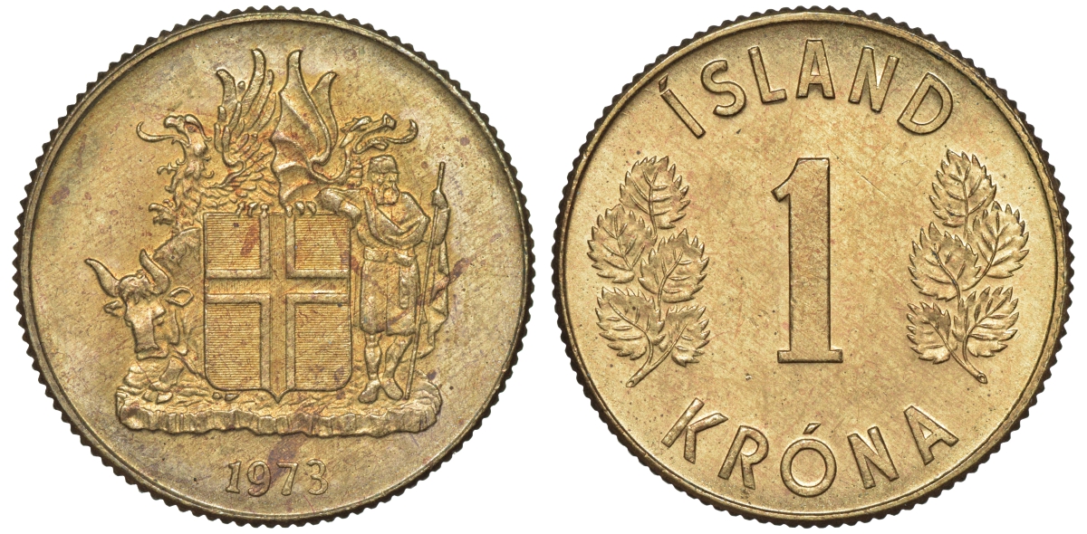 Исландия 1 крона 1973 KM 12a никель латунь 4606-437