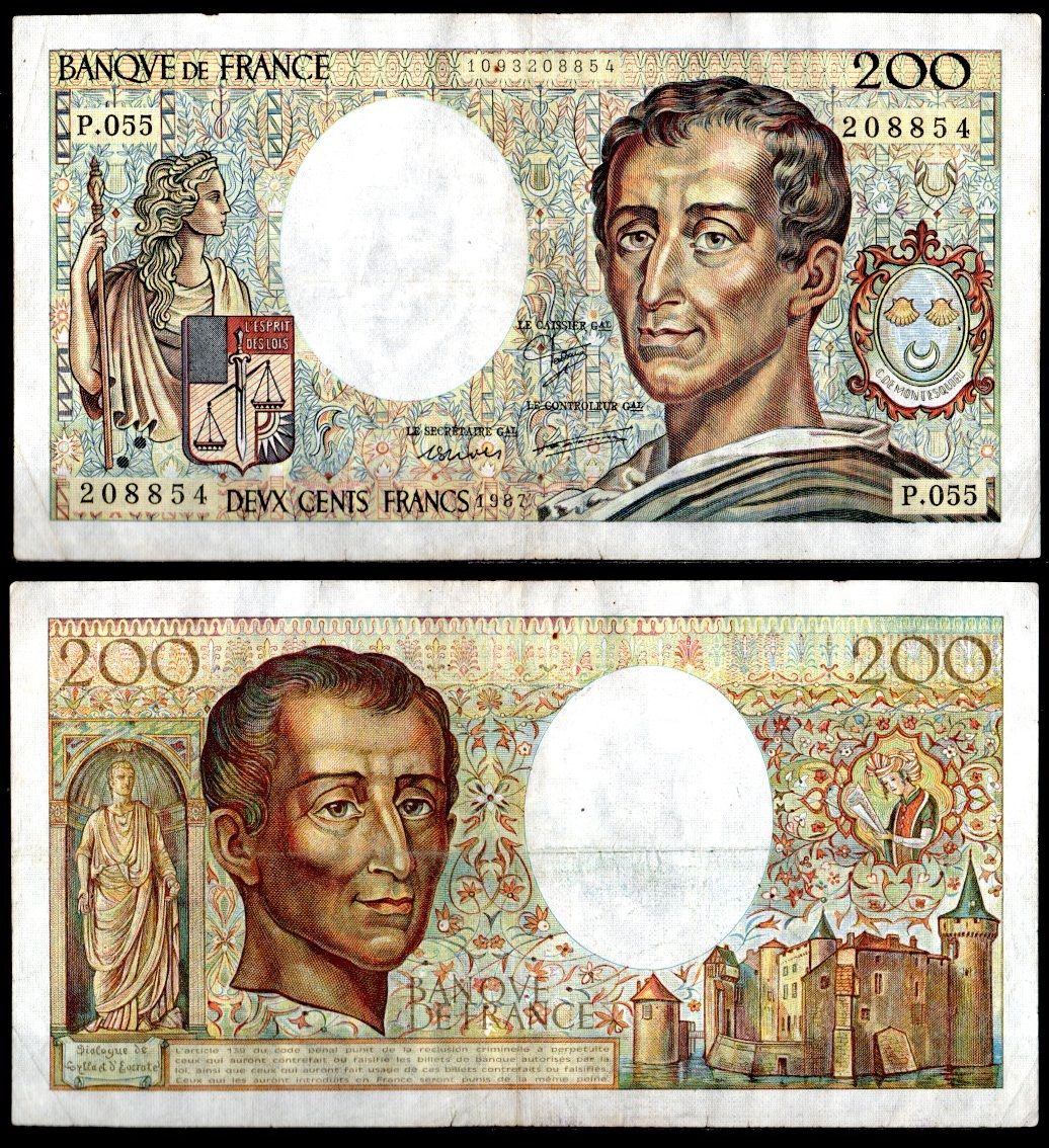 Франция 200 франков 1987 Pick 155 b бумага 7198-11-1-2